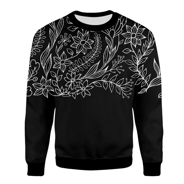 A black floral print sweatshirt.