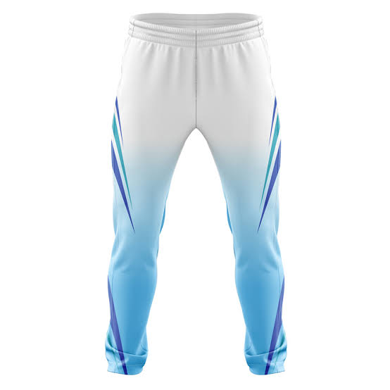 Triumph Men's/Boy's Team India Track Pants in a gradient sky blue and white with blue stripes along the sides.