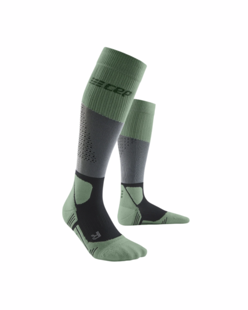 Knee-high grey and mint green Max Cushion hiking socks.