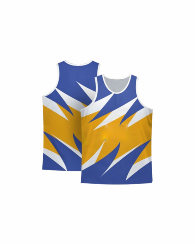A blue and yellow sublimation tank top.