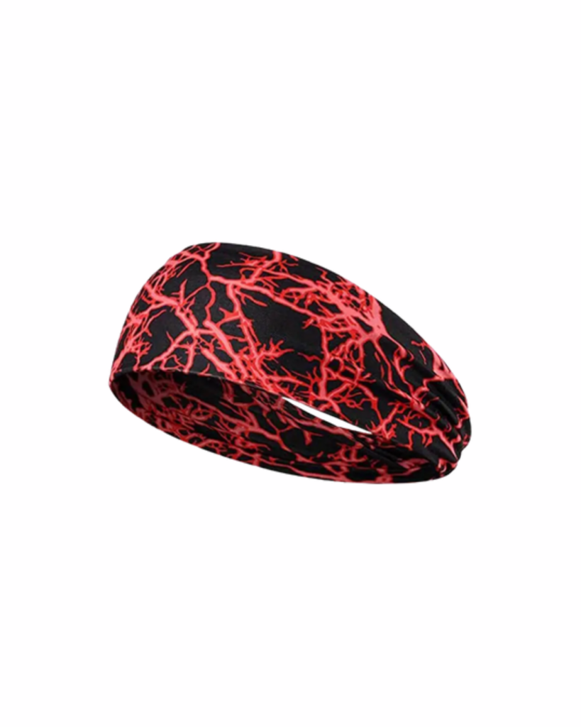A black headband with a red lightning-like pattern.