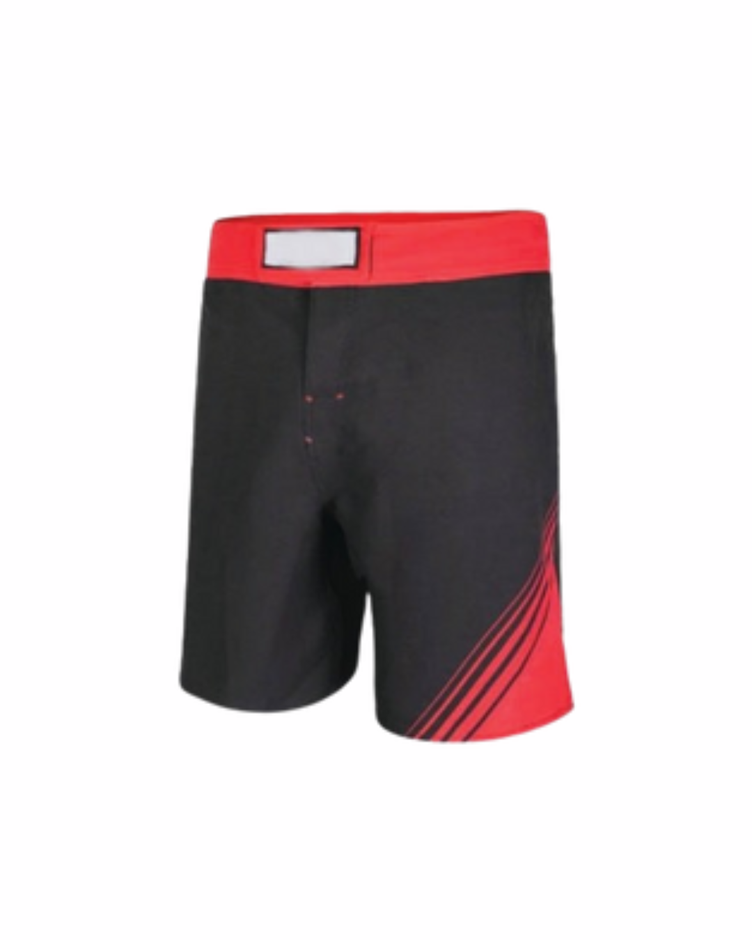 Black and red fight shorts.
