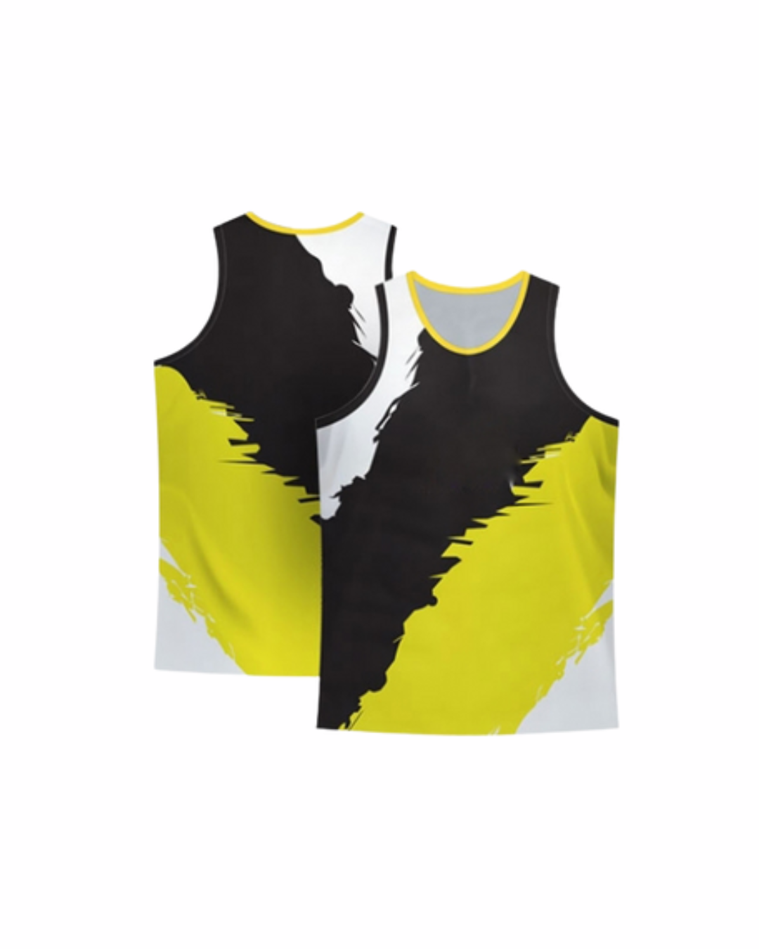A black, yellow, and white sublimation tank top.
